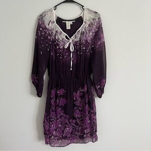 Max Studio Purple & White Floral Tie Front Dress Size Medium